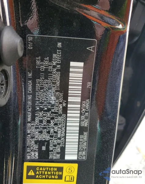 2010 Lexus Rx 350 из США, поврежденный, VIN 2T2ZK1BA0AC022550